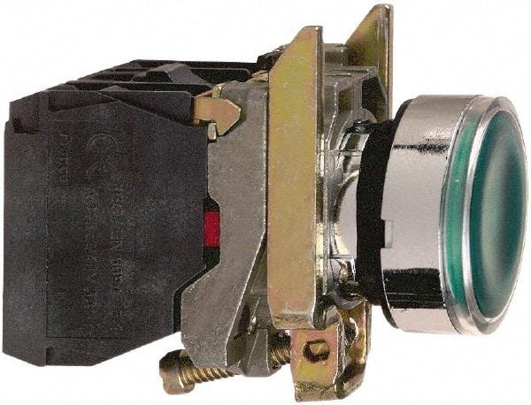 Square D - 0.87 Inch Mount Hole, Flush, Pushbutton Switch Only - Round, Green Pushbutton, Illuminated, Momentary (MO), Shock and Vibration Resistant - Exact Tool & Supply