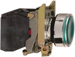 Square D - 0.87 Inch Mount Hole, Flush, Pushbutton Switch Only - Round, Green Pushbutton, Illuminated, Momentary (MO), Shock and Vibration Resistant - Exact Tool & Supply