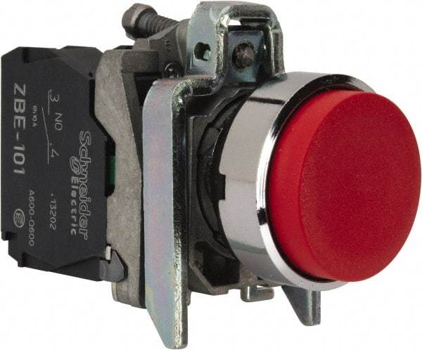Square D - 22mm Mount Hole, Extended Straight, Pushbutton Switch Only - Round, Red Pushbutton, Nonilluminated, Momentary (MO) - Exact Tool & Supply
