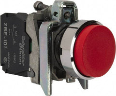 Square D - 22mm Mount Hole, Extended Straight, Pushbutton Switch Only - Round, Red Pushbutton, Nonilluminated, Momentary (MO) - Exact Tool & Supply