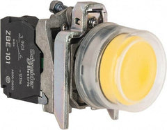 Square D - 0.87 Inch Mount Hole, Pushbutton Switch Only - Round, Yellow Pushbutton, Illuminated, Momentary (MO), Shock and Vibration Resistant - Exact Tool & Supply