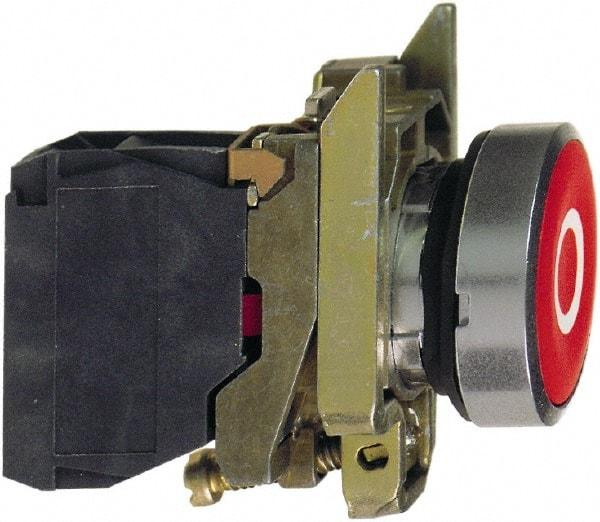 Square D - 0.87 Inch Mount Hole, Flush, Pushbutton Switch Only - Round, Red Pushbutton, Nonilluminated, Momentary (MO), Shock and Vibration Resistant - Exact Tool & Supply