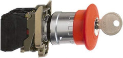 Square D - 0.87 Inch Mount Hole, Extended Mushroom Head, Pushbutton Switch Only - Round, Red Pushbutton, Nonilluminated, Maintained (MA), Momentary (MO), Shock and Vibration Resistant - Exact Tool & Supply