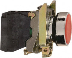 Square D - 0.87 Inch Mount Hole, Flush, Pushbutton Switch Only - Round, Red Pushbutton, Nonilluminated, Momentary (MO), Shock and Vibration Resistant - Exact Tool & Supply