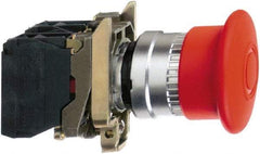Square D - 0.87 Inch Mount Hole, Extended Mushroom Head, Pushbutton Switch Only - Round, Red Pushbutton, Nonilluminated, Maintained (MA), Momentary (MO), Shock and Vibration Resistant - Exact Tool & Supply