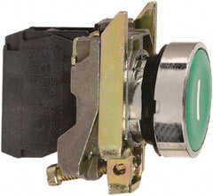 Square D - 0.87 Inch Mount Hole, Flush, Pushbutton Switch Only - Round, Green Pushbutton, Nonilluminated, Momentary (MO), Shock and Vibration Resistant - Exact Tool & Supply
