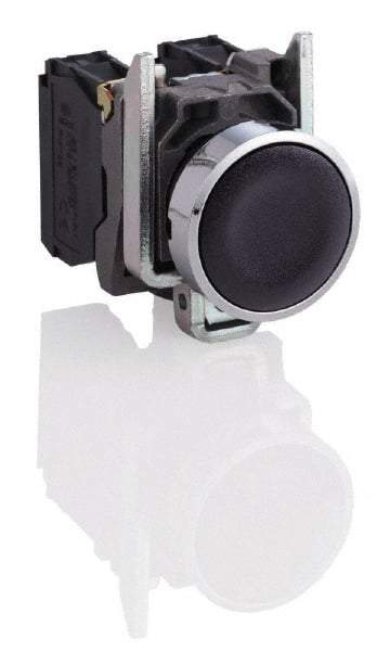 Square D - 0.87 Inch Mount Hole, Flush, Pushbutton Switch Only - Round, Black Pushbutton, Nonilluminated, Momentary (MO), Shock and Vibration Resistant - Exact Tool & Supply