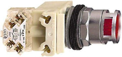 Square D - 1.18 Inch Mount Hole, Flush, Pushbutton Switch Only - Round, Red Pushbutton, Illuminated, Momentary (MO), Shock and Vibration Resistant - Exact Tool & Supply