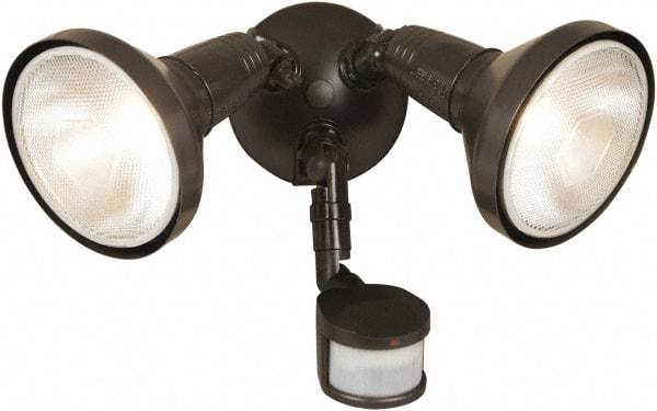 Cooper Lighting - 2 Head, 70 Ft. Detection, 180° Angle, PAR Lamp Motion Sensing Light Fixture - 120 Volt, 300 Watt, Metal Bronze Housing, Wall, Eave Mounted - Exact Tool & Supply