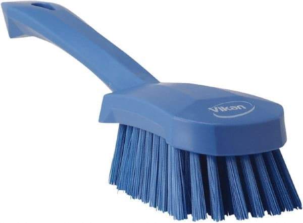 Vikan - 1.3" Bristle Length, Polyester Scrub Brush - 4-1/4" Long x 2-3/4" Wide Head, 10" OAL, Blue, Polypropylene Block - Exact Tool & Supply