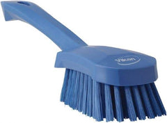 Vikan - 1.3" Bristle Length, Polyester Scrub Brush - 4-1/4" Long x 2-3/4" Wide Head, 10" OAL, Blue, Polypropylene Block - Exact Tool & Supply