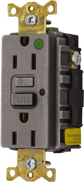 Hubbell Wiring Device-Kellems - 1 Phase, 5-15R NEMA, 125 VAC, 15 Amp, Self Grounding, GFCI Receptacle - 2 Pole, Back and Side Wiring, Hospital Grade - Exact Tool & Supply