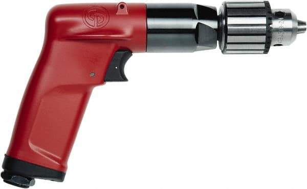 Chicago Pneumatic - 1/4" Keyed Chuck - Pistol Grip Handle, 4,500 RPM, 2.5 LPS, 5.3 CFM, 0.5 hp, 90 psi - Exact Tool & Supply