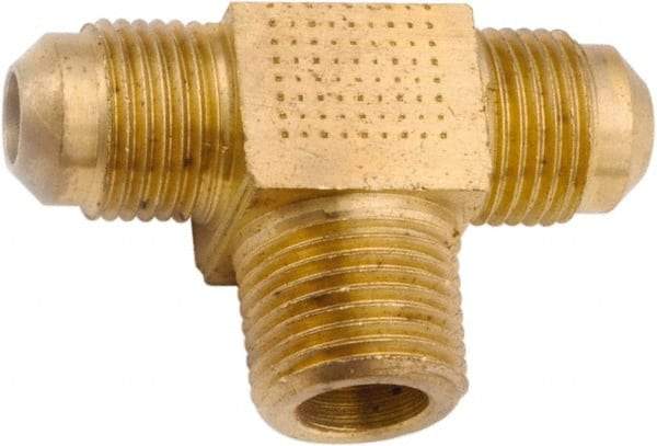 ANDERSON METALS - 3/8" Tube OD, 45° Lead Free Brass Flared Tube Male Branch Tee - 1/2 NPT, Flare x Flare x MIP Ends - Exact Tool & Supply