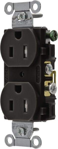 Hubbell Wiring Device-Kellems - 125 VAC, 15 Amp, 5-15R NEMA Configuration, Black, Specification Grade, Self Grounding Duplex Receptacle - 1 Phase, 2 Poles, 3 Wire, Flush Mount, Tamper Resistant - Exact Tool & Supply