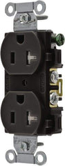 Hubbell Wiring Device-Kellems - 125 VAC, 20 Amp, 5-20R NEMA Configuration, Black, Specification Grade, Self Grounding Duplex Receptacle - 1 Phase, 2 Poles, 3 Wire, Flush Mount, Tamper Resistant - Exact Tool & Supply