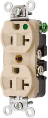 Hubbell Wiring Device-Kellems - 125 VAC, 20 Amp, 5-20R NEMA Configuration, Ivory, Hospital Grade, Self Grounding Duplex Receptacle - 1 Phase, 2 Poles, 3 Wire, Flush Mount, Chemical, Corrosion and Impact Resistant - Exact Tool & Supply