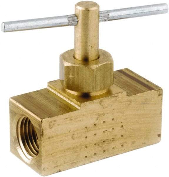 ANDERSON METALS - 1/4" Pipe, Inline Metal Seat Needle Valve - Brass Seal, Female x Female Ends, Lead Free Brass Valve, 150 Max psi - Exact Tool & Supply