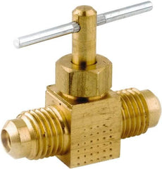 ANDERSON METALS - 1/4 x 1/4" Pipe, Inline Metal Seat Needle Valve - Brass Seal, FL x FL Ends, Lead Free Brass Valve, 150 Max psi - Exact Tool & Supply
