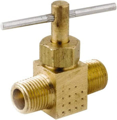 ANDERSON METALS - 1/4" Pipe, Inline Metal Seat Needle Valve - Brass Seal, MPT Ends, Lead Free Brass Valve, 150 Max psi - Exact Tool & Supply