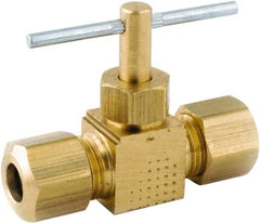 ANDERSON METALS - 3/8 x 3/8" Pipe, Inline Metal Seat Needle Valve - Brass Seal, Compression x Compression Ends, Lead Free Brass Valve, 150 Max psi - Exact Tool & Supply