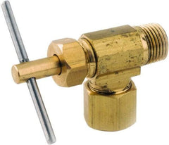 ANDERSON METALS - 3/8 x 1/8" Pipe, Angled Metal Seat Needle Valve - Brass Seal, Compression x MIP Ends, Lead Free Brass Valve, 150 Max psi - Exact Tool & Supply