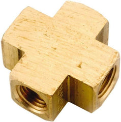 ANDERSON METALS - 3/8-18 Female Thread, Lead Free Brass Industrial Pipe Female Cross - FNPT, 1,000 psi - Exact Tool & Supply