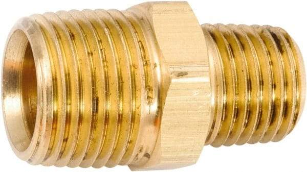 ANDERSON METALS - 3/8-18 x 1/8-27 Male Thread, Lead Free Brass Industrial Pipe Hex Nipple - MNPT, 1,000 psi - Exact Tool & Supply
