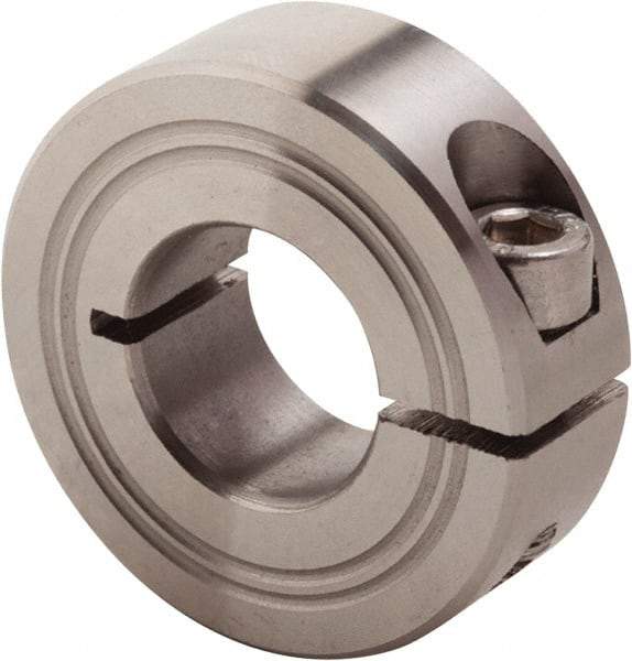 Climax Metal Products - 12mm Bore, Stainless Steel, One Piece Clamp Collar - 1-1/8" Outside Diam - Exact Tool & Supply