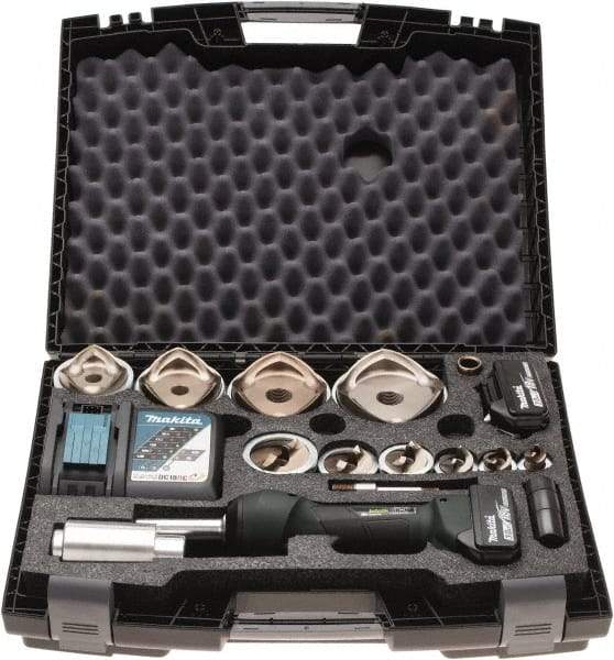Greenlee - 19 Piece, 0.88 to 4.5445" Punch Hole Diam, Hydraulic Knockout Set - Round Punch, 10 Gage Stainless Steel, 10 Gage Mild Steel - Exact Tool & Supply