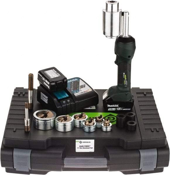 Greenlee - 16 Piece, 0.88 to 2.4165" Punch Hole Diam, Hydraulic Knockout Set - Round Punch, 10 Gage Stainless Steel, 10 Gage Mild Steel - Exact Tool & Supply