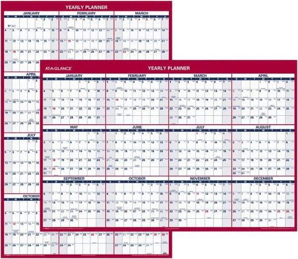 AT-A-GLANCE - 1 Sheet, 32 x 48", Erasable Wall Planner - Blue & Red - Exact Tool & Supply