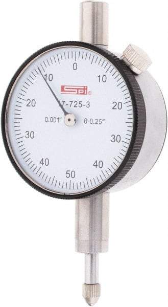 SPI - 1/4" Range, 0-50-0 Dial Reading, 0.001" Graduation Dial Drop Indicator - 1.61" Dial, 0.1" Range per Revolution - Exact Tool & Supply