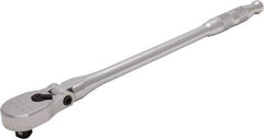 Proto - 3/8" Drive Pear Head Ratchet - Full Polish Chrome Finish, 13" OAL, 90 Gear Teeth, Long Arm Handle, Reversible Flex Head - Exact Tool & Supply