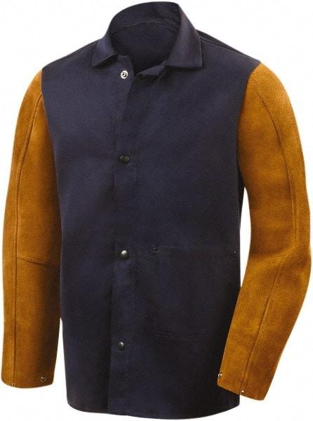 Steiner - Size 4XL Flame Resistant/Retardant Jacket - Navy, Gold, Cotton & Leather, Snaps Closure - Exact Tool & Supply
