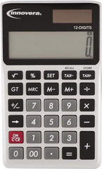 innovera - 12-Digit LCD 4 Function Handheld Calculator - 14mm Display Size, Silver & Black, Solar & Battery Powered - Exact Tool & Supply