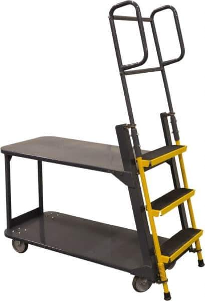 Ballymore - 63" 3 Step Ladder/Cart - Merchandise Ladder Cart, 1,000 Lb Capacity, 28" Platform Height, 21" Base Width x 51" Base Depth, Abrasive Mat Tread - Exact Tool & Supply
