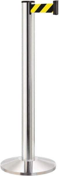 Lavi Industries - 40" High, 2-3/4" Pole Diam, Stanchion - 14" Base Diam, Dome Cast Iron Base, Polished Chrome (Color) Aluminum Post, 13' x 2" Tape, Single Line Tape - Exact Tool & Supply