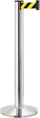Lavi Industries - 40" High, 2-3/4" Pole Diam, Stanchion - 14" Base Diam, Dome Cast Iron Base, Polished Chrome (Color) Aluminum Post, 13' x 2" Tape, Single Line Tape - Exact Tool & Supply