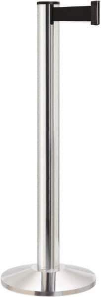 Lavi Industries - 40" High, 2-3/4" Pole Diam, Stanchion - 14" Base Diam, Dome Cast Iron Base, Polished Chrome (Color) Aluminum Post, 13' x 2" Tape, Single Line Tape - Exact Tool & Supply