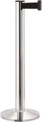 Lavi Industries - 40" High, 2-3/4" Pole Diam, Stanchion - 14" Base Diam, Dome Cast Iron Base, Polished Chrome (Color) Aluminum Post, 13' x 2" Tape, Single Line Tape - Exact Tool & Supply