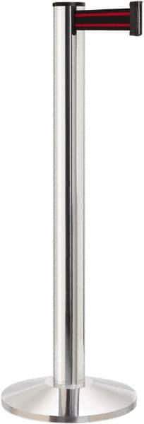 Lavi Industries - 40" High, 2-3/4" Pole Diam, Stanchion - 14" Base Diam, Dome Cast Iron Base, Polished Chrome (Color) Aluminum Post, 13' x 2" Tape, Single Line Tape - Exact Tool & Supply