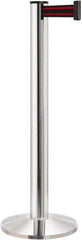 Lavi Industries - 40" High, 2-3/4" Pole Diam, Stanchion - 14" Base Diam, Dome Cast Iron Base, Polished Chrome (Color) Aluminum Post, 13' x 2" Tape, Single Line Tape - Exact Tool & Supply