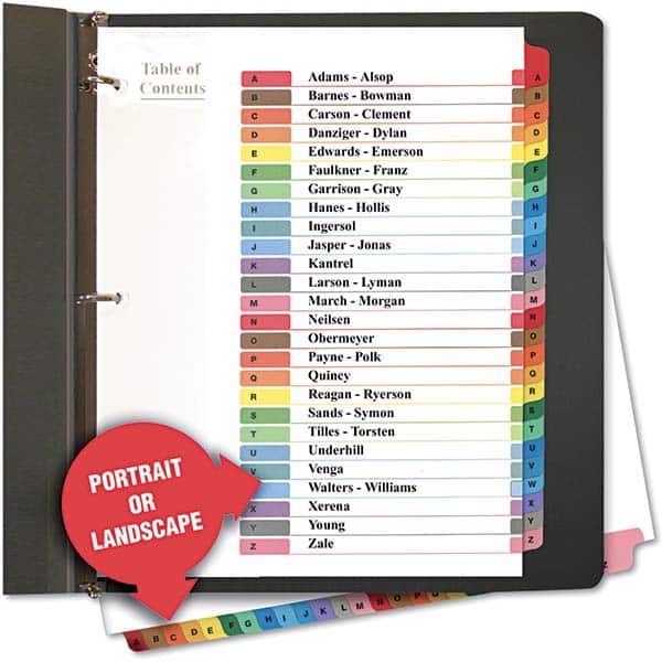 UNIVERSAL - Tabs, Indexes & Dividers Indexes & Divider Type: Printed Alpha Size: 8-1/2 x 11 - Exact Tool & Supply