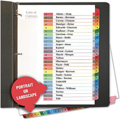 UNIVERSAL - Tabs, Indexes & Dividers Indexes & Divider Type: Printed Alpha Size: 8-1/2 x 11 - Exact Tool & Supply
