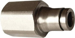 Legris - 1/2" Outside Diam, 1/2 NPT, Nickel Plated Brass Push-to-Connect Tube Female Connector - 435 Max psi, Tube to Female NPT Connection, FKM O-Ring, Conforms to FDA Standards - Exact Tool & Supply