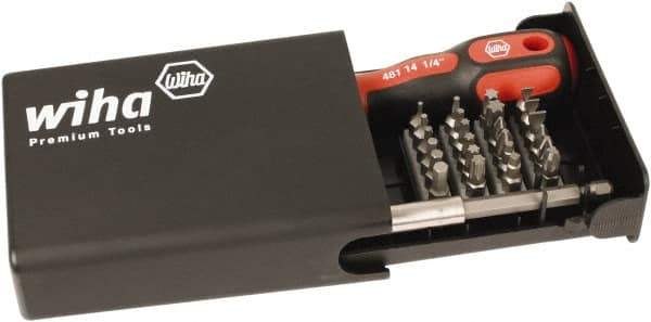 Wiha - 38 Piece, 1/4" Drive Screwdriver Bit Set - #1 to #3 Phillips, 1/16 to 1/4" Hex, 2.5 to 6mm Hex, T7 to T40 Torx, #1, #2 & #3 Pozidriv, #1 to #3 Square Recess, 4.5, 5.5 & 6mm Slotted - Exact Tool & Supply