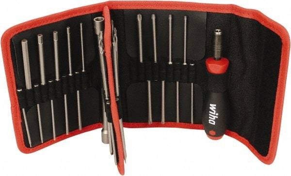 Wiha - 37 Piece, 1/4" Drive Screwdriver SoftFinish Handle Bit Set - #0 to #3 Phillips, 1/16 to 1/4" Hex, T8 to T30 Torx, #1, #2 & #3 Pozidriv, 2.5, 3, 4.5, 5.5 & 6mm Slotted - Exact Tool & Supply