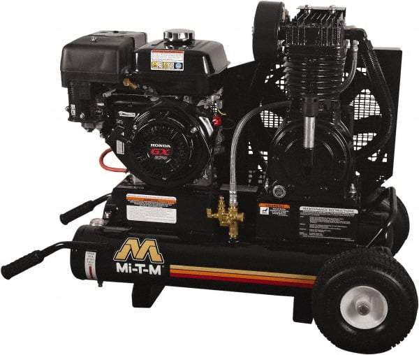 MI-T-M - 9.0 hp, 17.2 CFM, 175 Max psi, Two Stage Portable Fuel Air Compressor - Honda GX270 OHV Engine - Exact Tool & Supply