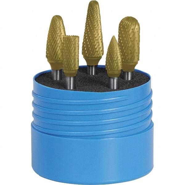 SGS Pro - 5 Piece, 1/4" Shank Burr Set - Tungsten Carbide, Multiple Head Shape - Exact Tool & Supply